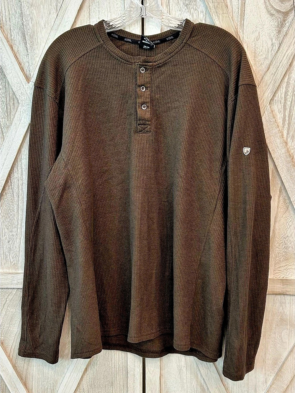 KÜHL Men’s XXL Silver Tan Waffle Knit Long Sleeve Henley Outdoor Shirt